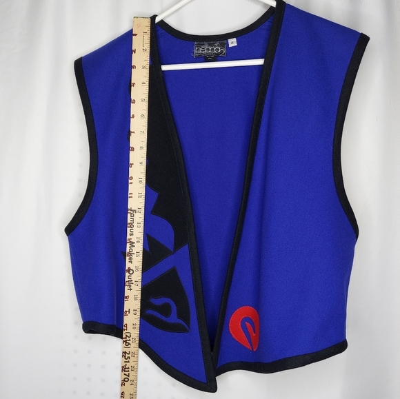 Beppa 2 Wool Vest Art Wear 90's Geometric Artsy Open Front Blue - Picture 3 of 6